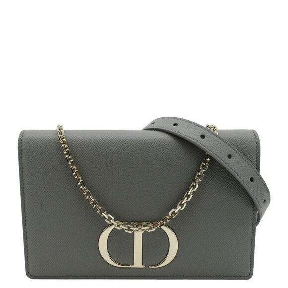 Christian Dior  30 Montaigne 2 in 1 Grained Calfskin Leather Pouch Dark Grey - Picture 1 of 13